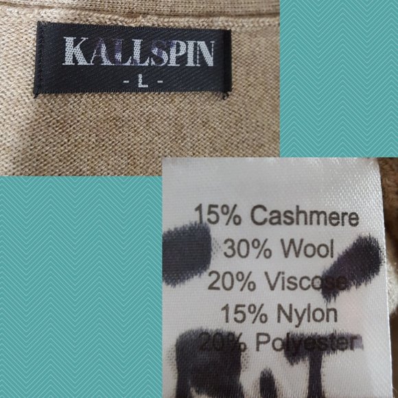 Kallspin Beige Wool Cashmere Blend Button Front Cardigan - Picture 4 of 4
